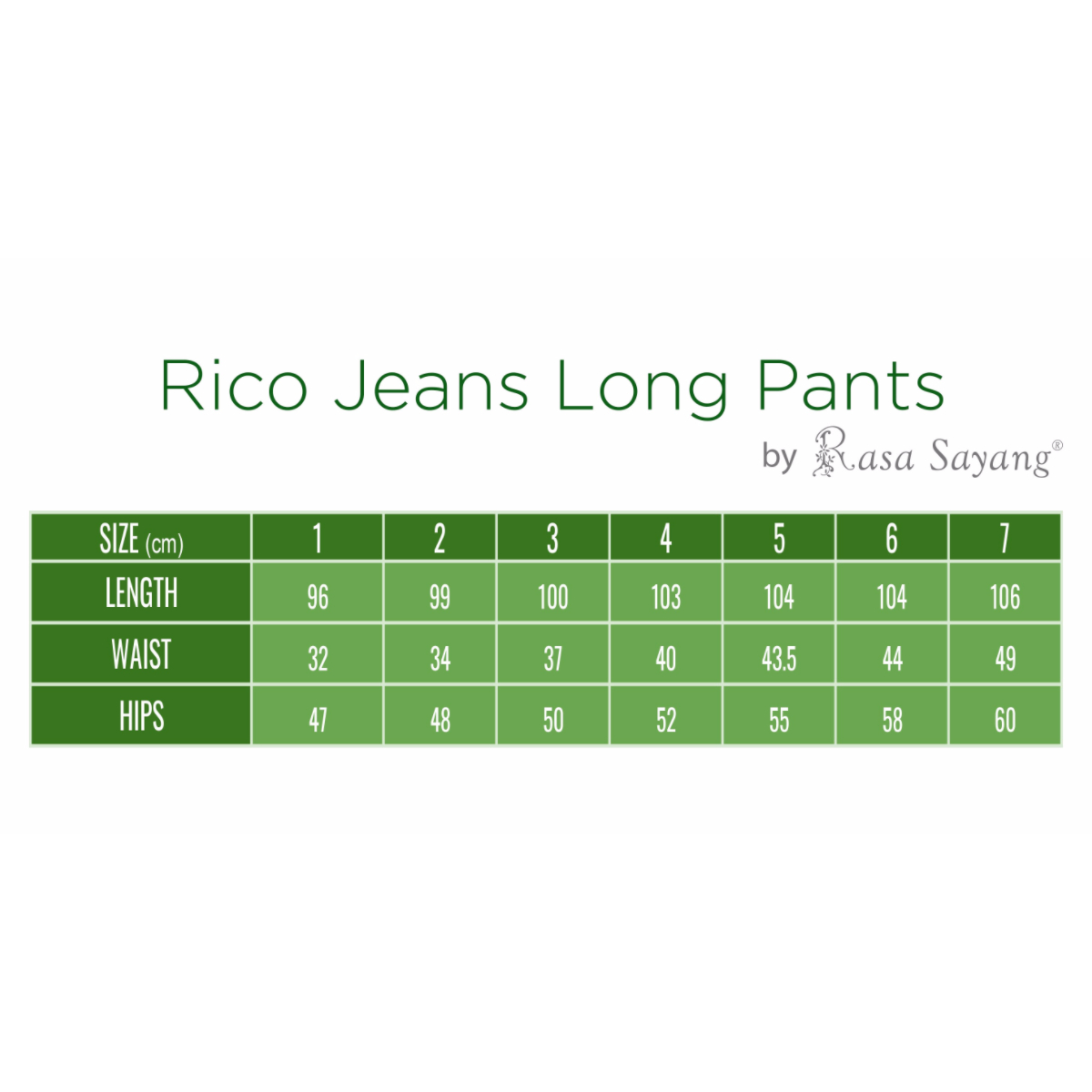 Pants Jeans Size Chart
