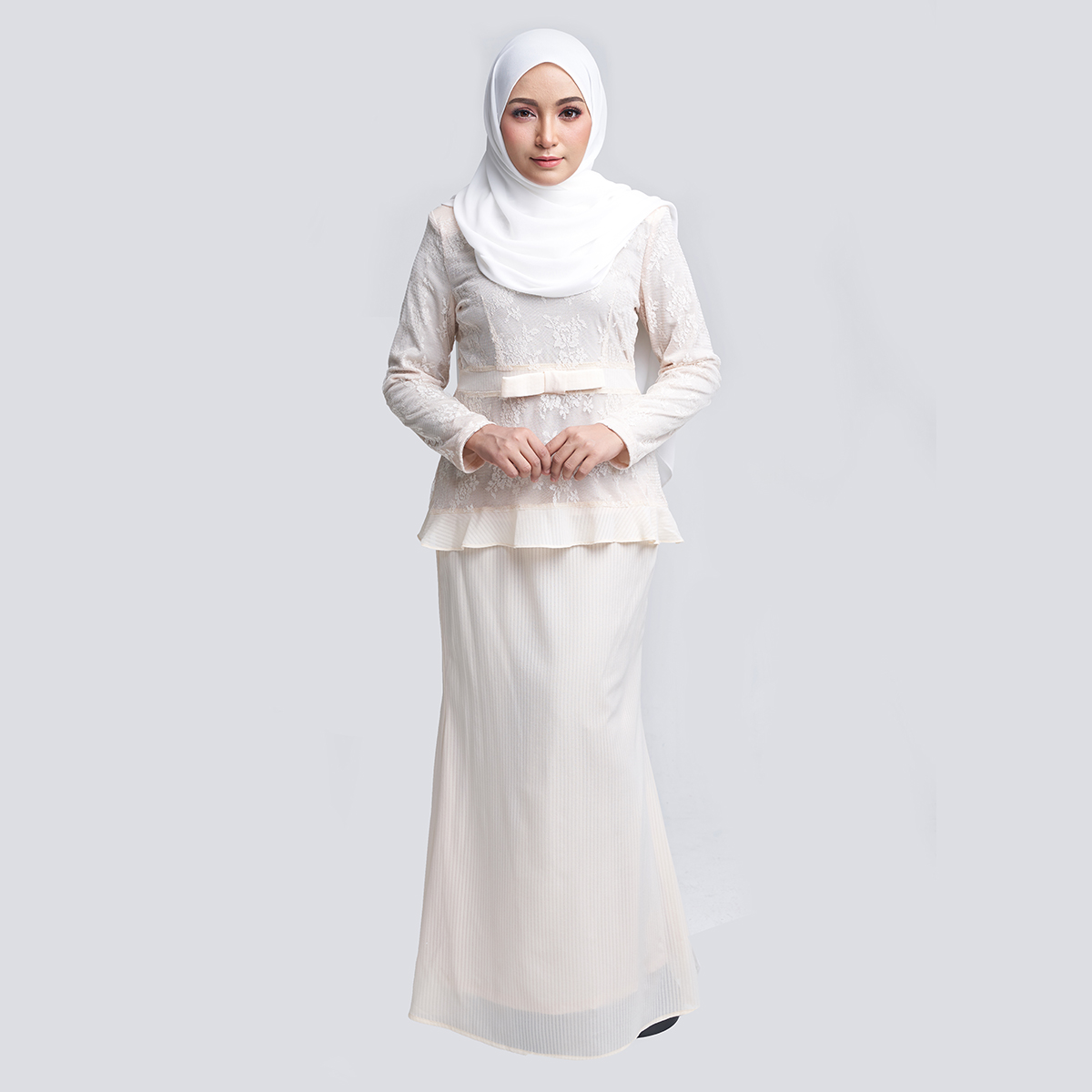 Amani Baju  Kurung  in White Cream  Rasa Sayang
