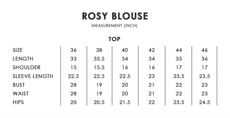 Rosy Size Chart