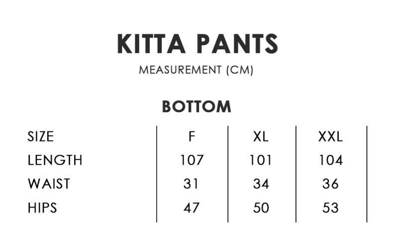 Kitta Pants Size Chart