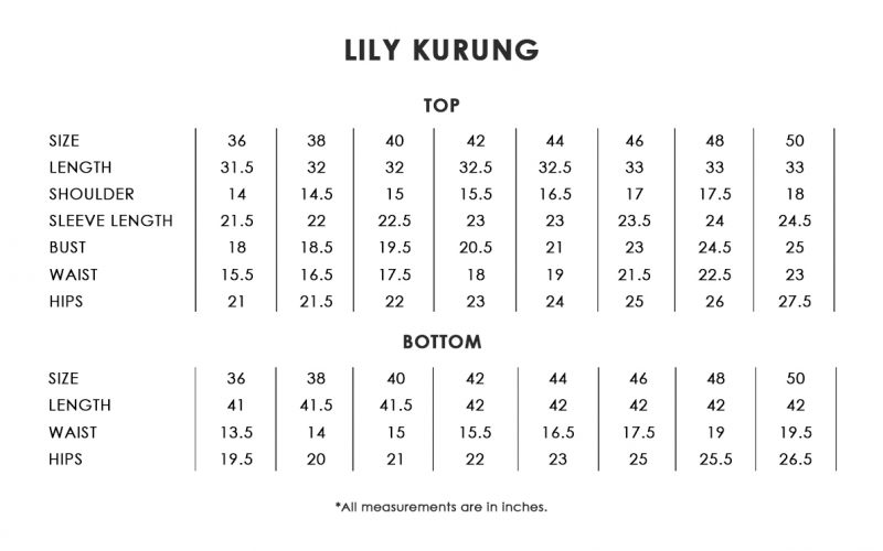 Lily Kurung Size Chart