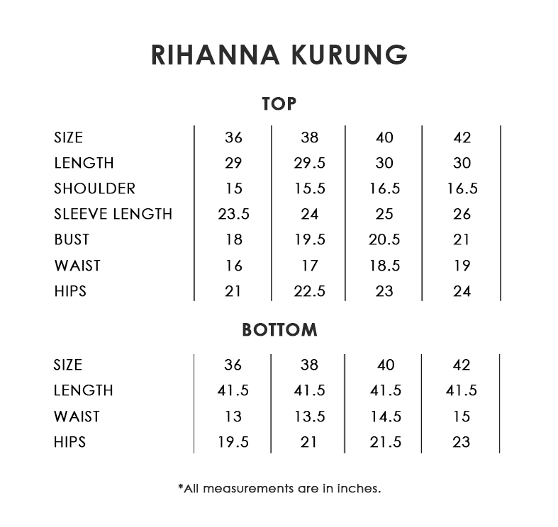 Rihanna Kurung Size Chart