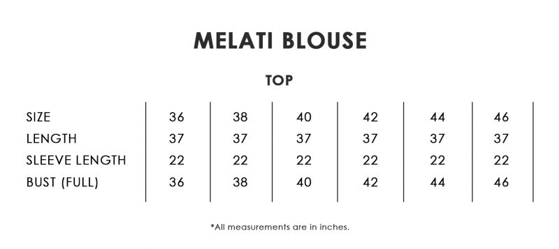 Melati Blouse Size Chart