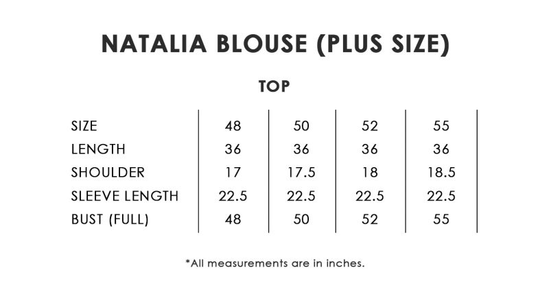 Natalia Blouse Plus Size Chart