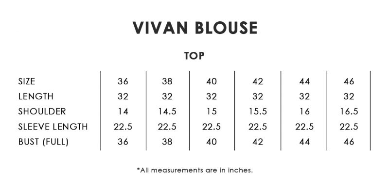 Vivan Blouse Size Chart