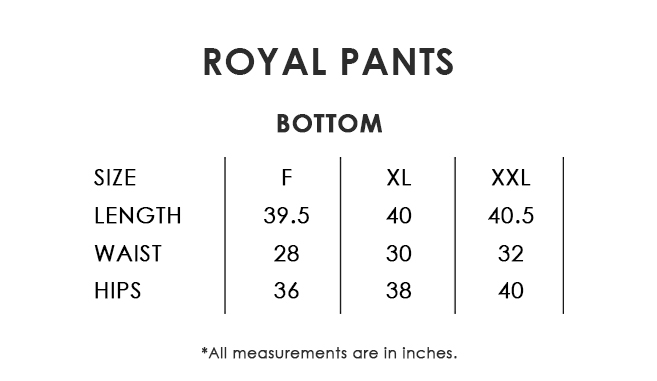 Royal Pants Size Chart