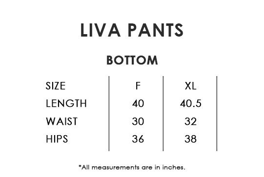 Liva Pants Size Chart